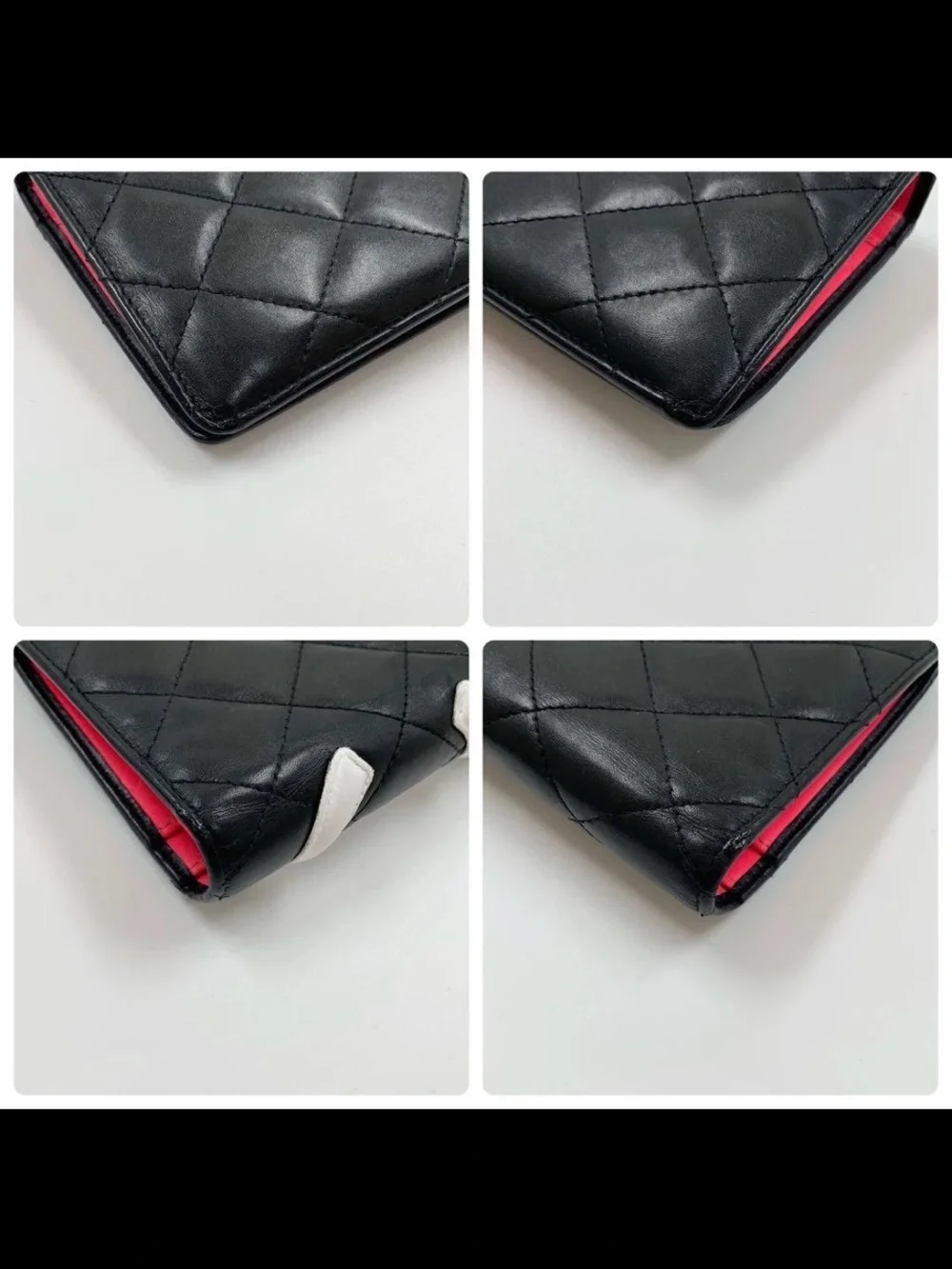CHANEL Black Quilted Leather Wallet with White CC Emblem